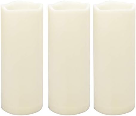 Large Outdoor Waterproof White Flameless Candles with Timer Big Battery Operated Plastic LED Pillar Candles for Garden Patio Home Wedding Party Decorations Flickering Electric Lights 3”x8” 3 Pack