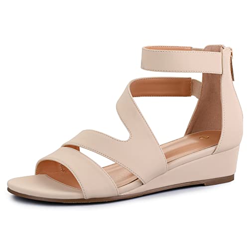 Mysoft Women's Low Wedge Sandals Open Toe Ankle Strap Dress Shoes With Zipper #TOP25
