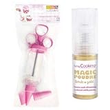 ScrapCooking Jeringa de pastelería + Polvo alimentario dorado