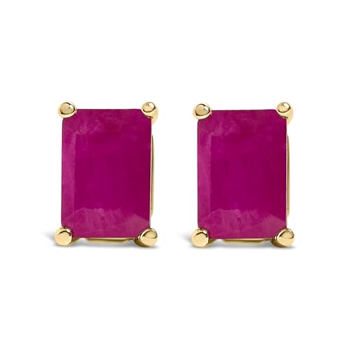 14K Yellow Gold 6x4MM Emerald Shaped Ruby Solitaire Stud Earrings