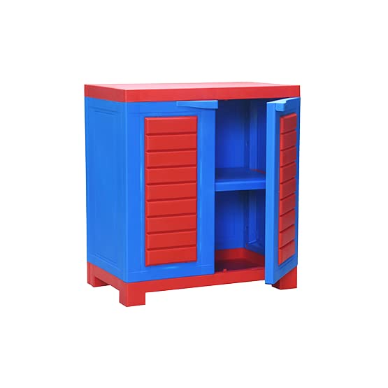 RW REST WELL Plastic Storage Cabinet Multi Purpose Cupboard for Home Kitchen & Office (6105, Red/Blue)