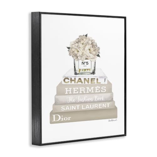 Image of Beige Fashion Bookstack Floral, 11 x 14 Inch Framed Giclee Print