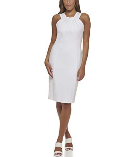 Calvin Klein Pleated Halter Neck Scuba Crepe Sheath