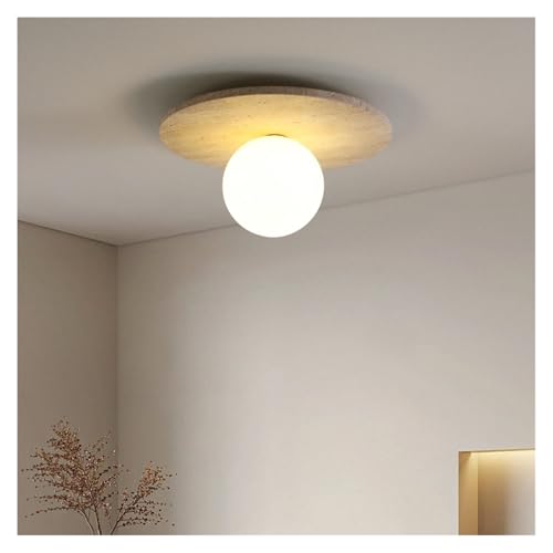Plafonnier LED en travertin jaune et verre D20cm pour un salon élégant