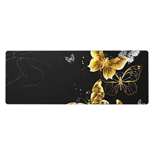 Tapis de souris noir papillon 80x30 cm avec bords cousus durables