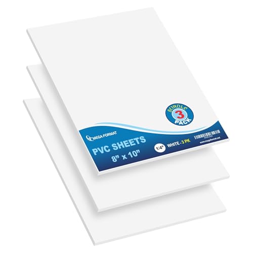 Mega Format Expanded PVC Plastic Sheets - 8" X 10" Rigid White Sheet for Crafts, Signage, & Displays - Sintra, Celtec PVC Board - Waterproof for Outdoors Use - 1/4" 6mm Thick - 3-Pk-White