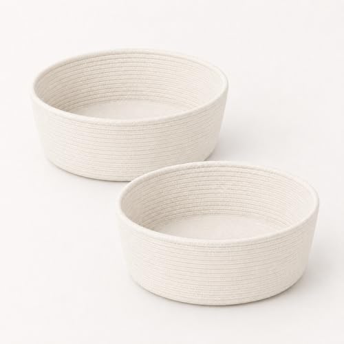 2 Pack Round Cotton Rope Storage Baskets, Ivory White Woven