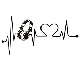 Heartbeat Headphone Music Wall Sticker Art Bedroom Video Earphone Wall Decor Music Electrocardiogram Vinyl Wall Decal AM185(BLACK7, 42X83CM)