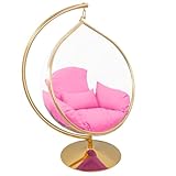 SK CHUMRA Hanging Chair - Transparent Acrylic Bubble, Waterdrop Shape, Indoor Swing Chair with Gold/Chrome Stand, Durable Fabric Cushion - Luxury Accent for Living Room, Bedroom (Gold/Pink)