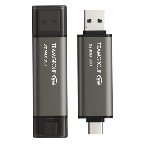 Image of TEAMGROUP 1TB X2 MAX External /Portable SSD 1000MB /s, Dual USB Hard Drive Compatible with iPhone17&iPad&Mac, Steam Deck /PC /Windows /Android /PS5 /Laptop /Tesla, Type C &A, USB 3.2 Gen2 TX2MAX31TBT01