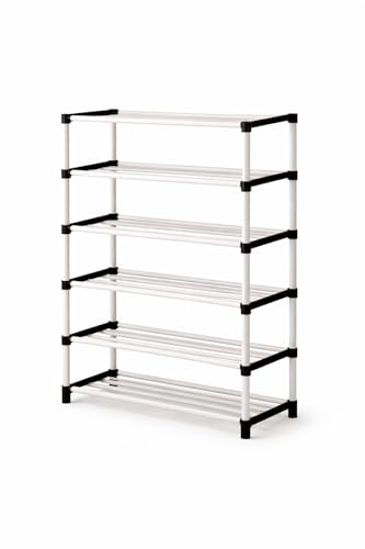 Image of PLX 6 Tier Plastic Shoe Rack for Home, Stackable Shoe Organizer Shelf Stand, Space Saving Footwear Storage Rack for Bedroom, Closet & Entryway, White