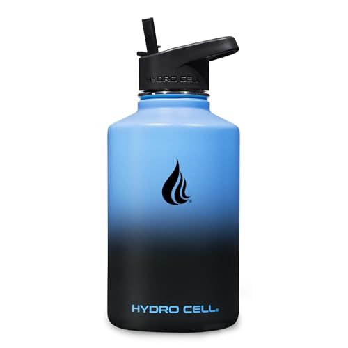 HYDRO CELL Stainless Steel Insulated Water Bottle with Straw - For Cold & Hot Drinks - Metal Vacuum Flask with Screw Cap and Modern Leakproof Sport Thermos for Adults (Blue/Black 64oz)