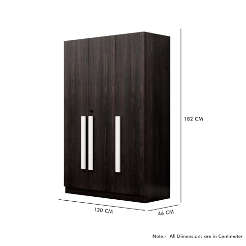 Image of Bniture 3 Door Wardrobe for Bedroom with Lockable Door & Hanging Space | Almirah for Clothes with Elevated Bottom Base | Wardrobe for Storage Cupboard | 3 Years Warranty (Flower Wenge, 3 Door)