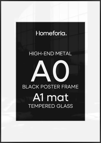 Image of Homeforia A0 Black Poster Frame, High-End Metal, A1 Mat, Glass | High End Aluminum, Tempered Glass, Acid-Free A1 Removable Mat, A0 Edge-to-Edge Display, Wall Kit, Set Of 1