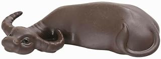 EatingBiting Creative Purple Clay Buffalo Cattle Figurine Tea Pet 1” x4.1 Handmade Tea Ornament Landscape Handmade Tea Ceremony Accessories for Home and Tea Table Decoration Ornament