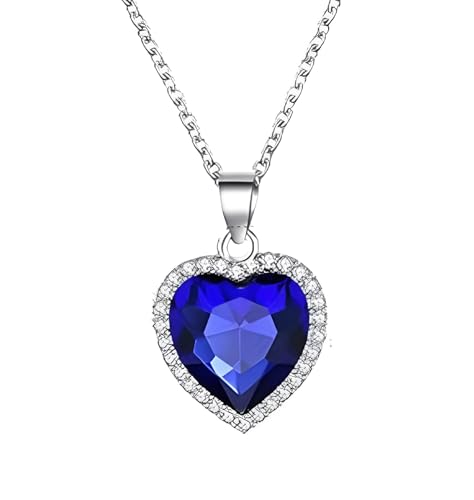 925 Sterling Silver Heart Of The Ocean Necklace For Women - Titanic Hearts Forever Crystal Rhinestone Love Symbol Pendant With Chain Rose Titanic Necklace Jewelry Gift (Blue - Heart Of The Ocean Necklace)