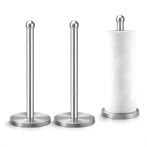Image of Vintageware Premium Stainless Steel Kitchen Tissue Roll Holder with Weighted Anti-Slip Base | Free Standing Paper Towel Holder Stand | Rustproof Kitchen Roll Dispenser for Bathroom & Home | Pack of 2