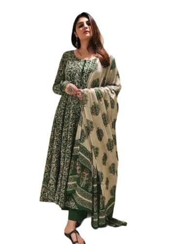 Image of Nermosa Women Printed Anarkali Kurta and Pant Set with Dupatta | Printed Kurta Set | Women Kurta Sets |