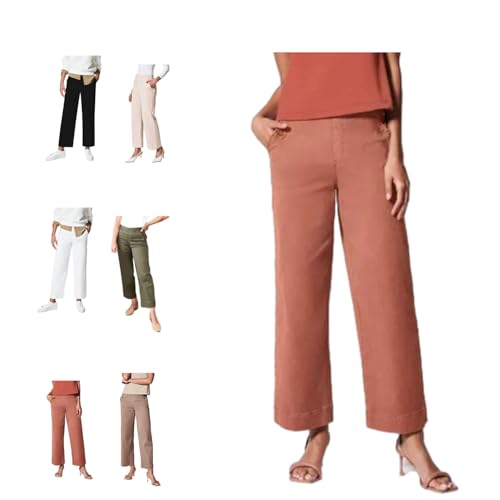 Tummy Control Stretch Twill Wide Leg Pant, Business Casual High-Waist Twill Pants