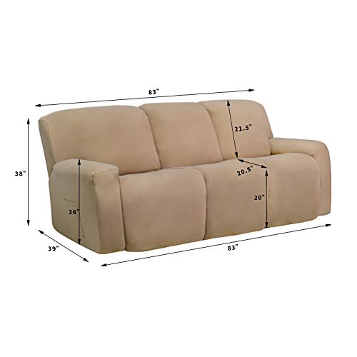 Image of Easy-Going 8 Pieces Microfiber Stretch Sectional Recliner Sofa Slipcover Soft Fitted Fleece 3 Seats Couch Cover Washable Furniture Protector with Elasticity for Kids Pet(Recliner Sofa, Chocolate)