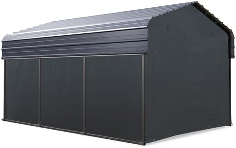 PHI VILLA 10 x 15 Heavy Duty Metal Carport with Galvanized Steel Roof with Sidewalls Enclosure Kit, Sturdy Metal Carport for Cars, Boats, and Tractors