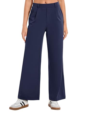Image of Oyamiki Women's Business Casual High Waisted Dress Pants with Pockets Wide Leg Work Pants Trousers Fashion Fall Outfits