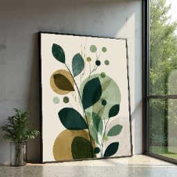 Toile abstraite feuilles botaniques vertes 30x40 cm sans cadre pour decoration murale naturelle