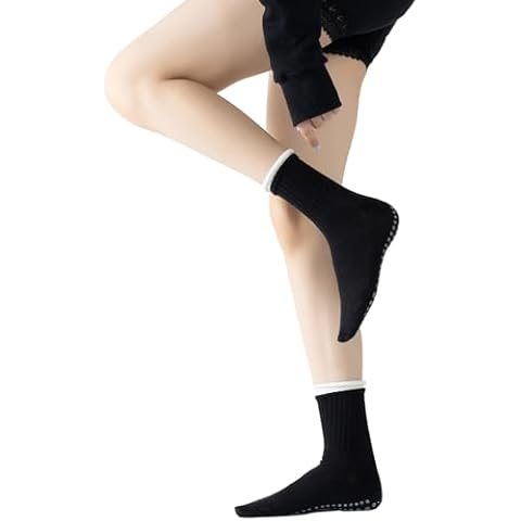 Yoga Pilates Socks with Grips for Women Non Slip Colorful Cushioned Crew Socks for Barre Ballet Dance (Black) Cover