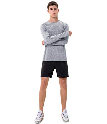 Mens Uv Protection Shirts Long Sleeve Dry Fit With Thumb Holes (Marled Grey,M) #TOP1