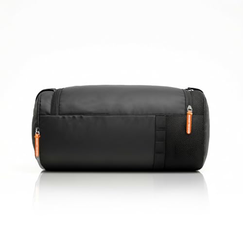 Image of MONKEY TROOPERS Pumppack Unisex Duffle Bag 16L | Polyester, Black | Water-Resistant, Shoe Compartment, 2 Quick Zipper Pockets, Inner Organizer, Gym /Travel Use Dual Handles with Detachable Strap