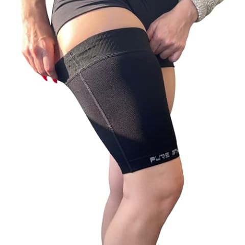 Thigh Compression Sleeve – Hamstring, Quadriceps, Groin Pull and Strains – Running, Basketball, Tennis, Soccer, Sports – Athletic Thigh Support (Single) (1 Sleeve - Midnight Black, M) Cover