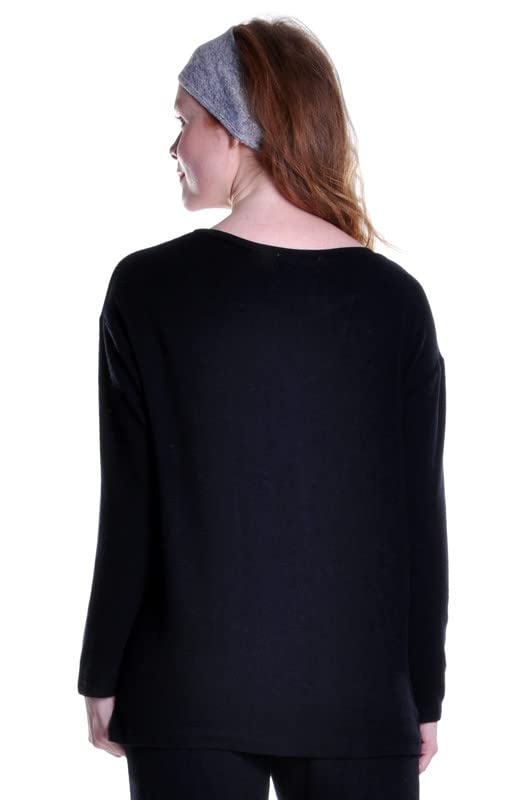 Image of LA CERA Women's Brushed Knit Sweater Top, Long Sleeves, Side Pockets, Round Neck, 80% Rayon, 15% Polyester, 5% Spandex