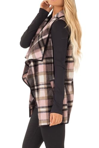 Image of YACUN Women Plaid Vest Lapel Open Front Sleeveless Cardigan