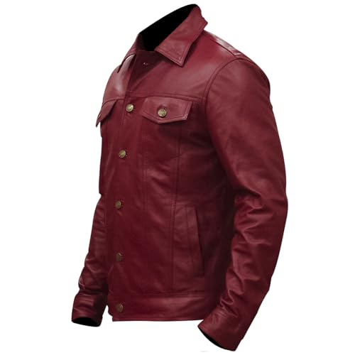 Image of Men's Genuine Leather Trucker Jacket Vintage Motorcycle Black Western Biker Slim Fit Trucker Jacket