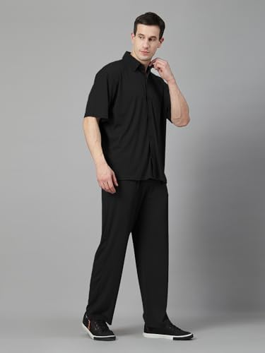 Image of CHKOKKO Men Training Suit Solid Polyester Summer Co-Ord Set With Polo Neck