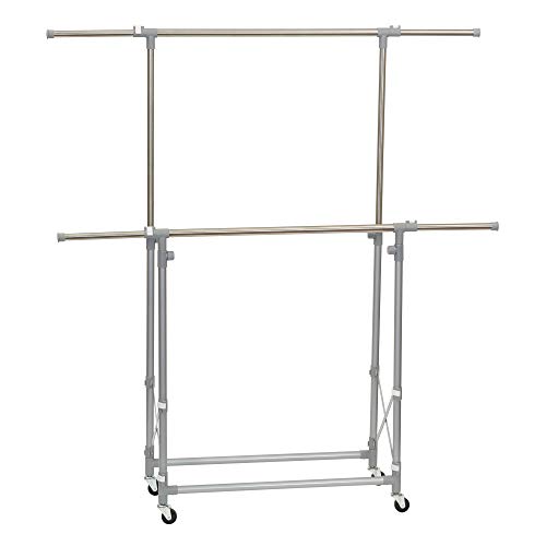 Household Essentials 3307-1 Folding Double Garment Rack with Wheels  Hang and Dry Clothes Silver
