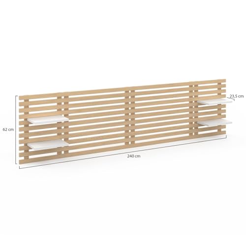 Miniatura 3 de Idmarket Ava - Cabecero De Cama, Colgante, De Listones 240 Cm, Madera Clara Y Estantes Blancos