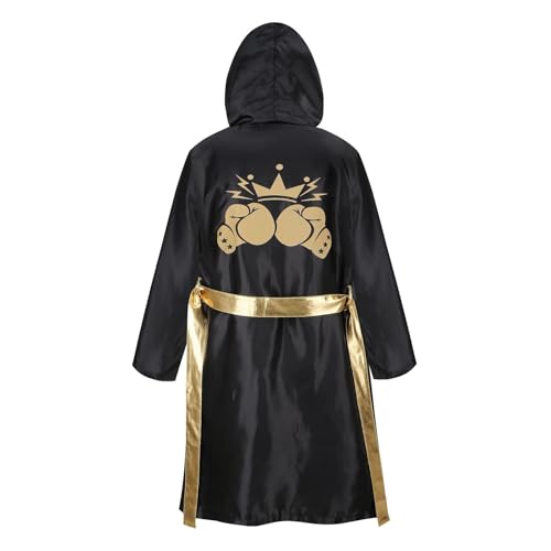 Colorful House Men'S Satin Black Boxing Robes Adult Hooded Boxing Costume With Shorts Set thumb #1