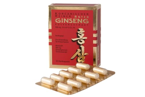 KGV Koreanischer Reiner Roter Ginseng, 30 Pulverextrakt Kapseln, je 500 mg hochdosiertes Trockenextrakt, Arzneimittel mit 6-jährigem Panax Ginseng