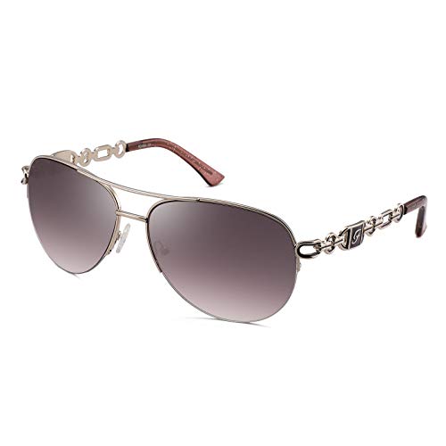 Classic Aviator Sunglasses for Women Mirrored Lens Chain Arms Half Rim Metal Frame Sun Glasses UV 400 Protection 60mm
