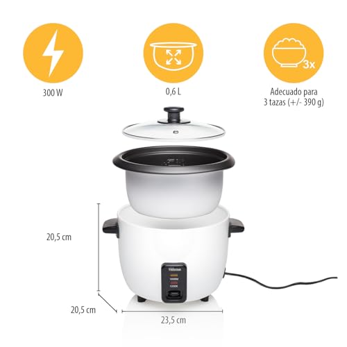 Tristar RK-6117 - Arrocera, Capacidad 0.6 litros, Función para Mantener el Calor, Apagado Automático, incluye Taza Medidora, Espátula y Cuchara, 300 W - imagen 2