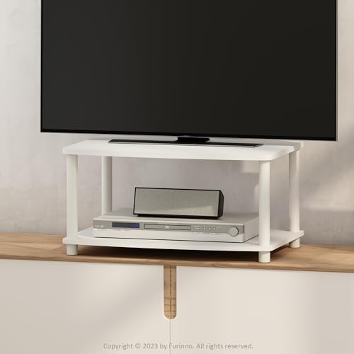Image of Furinno Turn-N-Tube TV Riser Stand, 2-Tier Small Elevated No Tools TV Stand, Console for TV up to 32 inch, 15.8 x 23.8 x 11, for Living Room, Bedroom, White