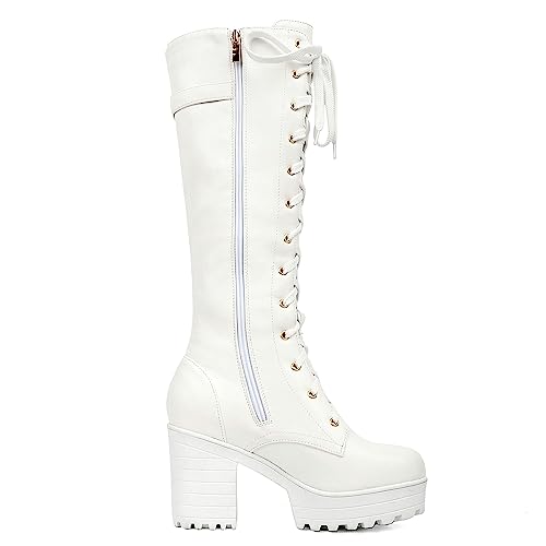 Image of Parisuit Women's Knee High Goth Platform Boots Lace Up Combat Boots