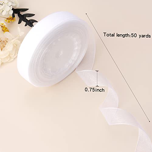 Hiswan 3/4 Inch Sheer Organza Ribbon 50 Yards White Chiffon Ribbon For Gift Wrapping Wedding Bouquet Crafts #TOP3