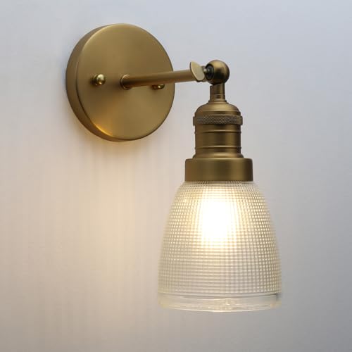 Pathson Vintage Industriel Applique Murale E27 Luminaires Intérieur Abat-jour en Verre Cloche Texturé Lampe Murale pour Salon,Cuisine, Salle de bain (Laiton...