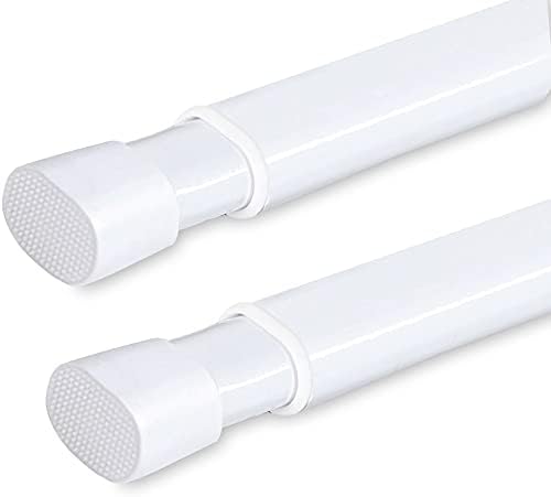 Tension Rods Oval Spring Curtain Rod Adjustable Width Curtains Rods 2 Pack Spring Window Round 36 to 60 inches Tension Curtain Rod, White