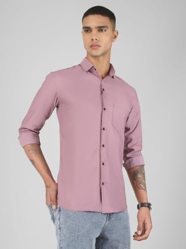 Image of Mens Cotton Lycra Full Sleeve Slim Fit Semi-Formal Shirt | Textured Pattern | Curved Hem