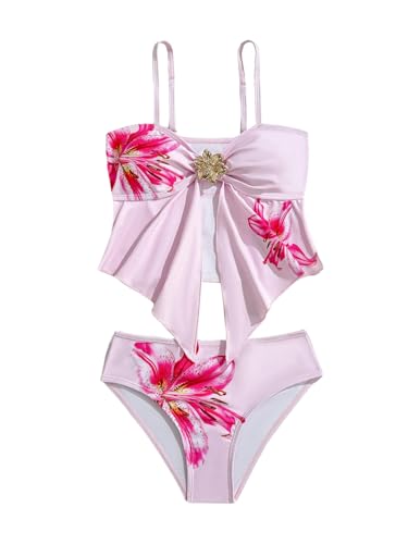 Girl's 2 Piece Floral Tankini Set Ruched Triangle Bikini Swimsuit Bathing Suit