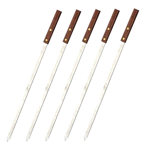 WEKADRIN 5 pezzi Spiedini Barbecue in con Manico in Legno Design Antiscivolo per Carne Utensili Bbq Resistenti e Riutilizzabili per Grigliate Familiari e Feste All