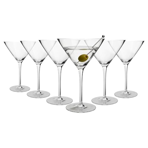 Image of Argon Tableware Hoxton Crystal Martini Glasses 260ml - Pack of 6, Lead-Free Crystal Cocktail Glass Set, Classic Inverted Cone Design, Wide Brim for Gins & Martinis, Gift Boxed